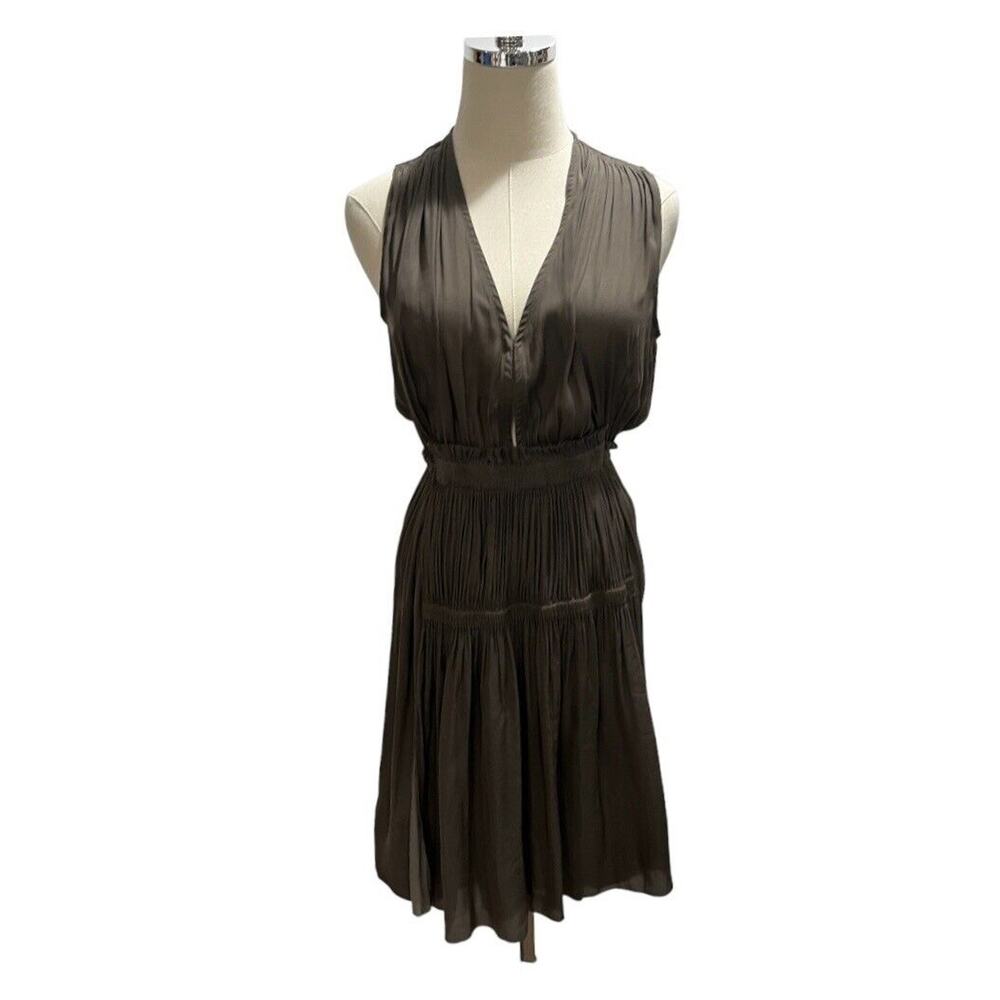 ISABEL MARANT Brown Pleated V Neck Elastic Waist Knee Length Dress 38/ SM‎ US